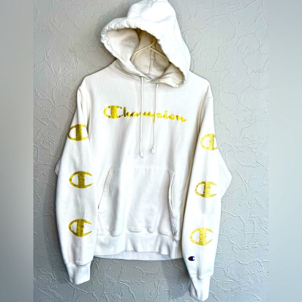 Champion Reverse Weave White and Gold Hoodie Size Small CLEAN